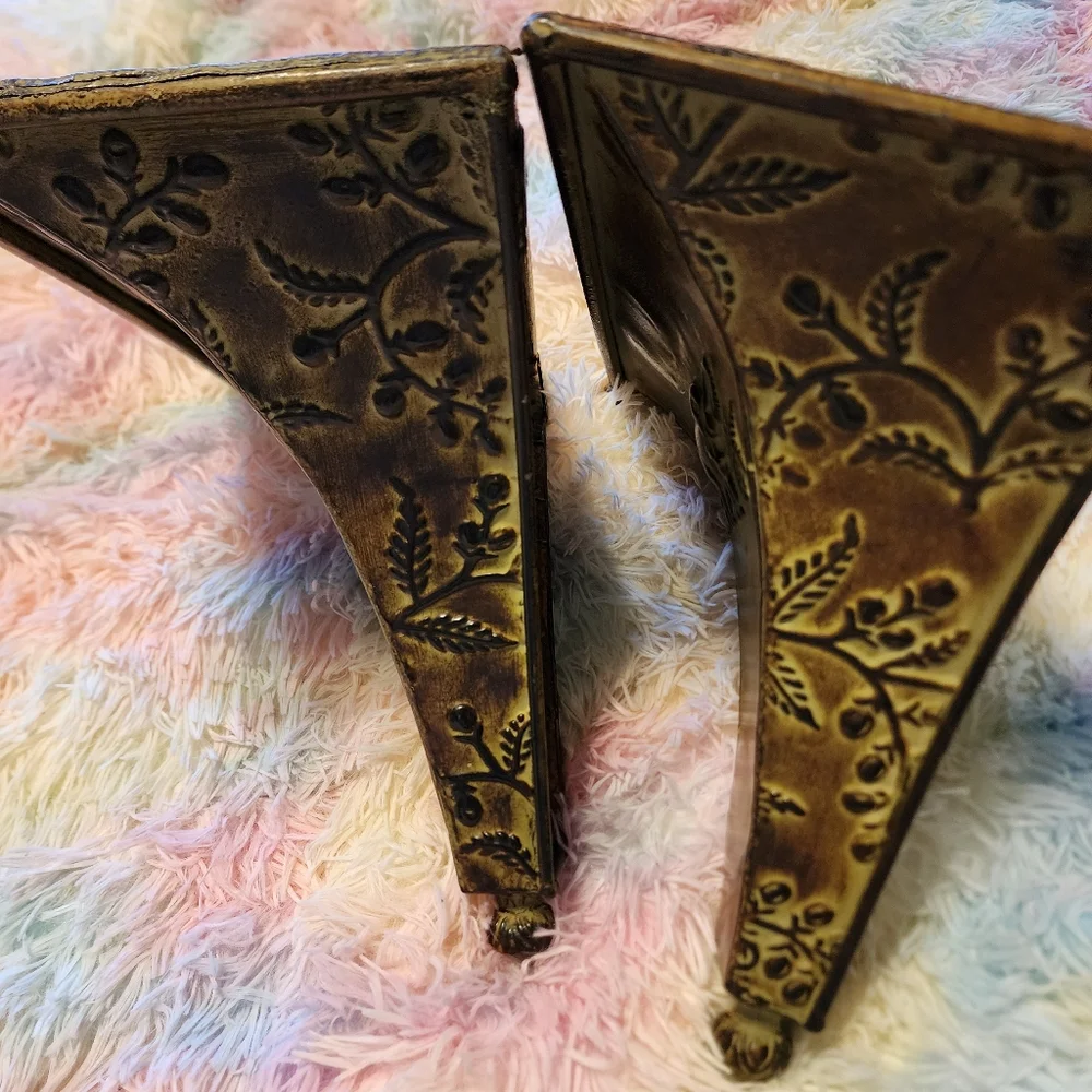 Set Of 2 Metal Elephant Palm Tree Theme Shelves Hanging Wall Decor